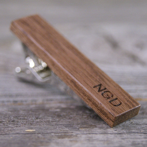 Personalized Tie Clip/Custom Engraved/Custom Tie Bar/Monogrammed/Custom Gift/Handcrafted from American Walnut/Personalized Gift
