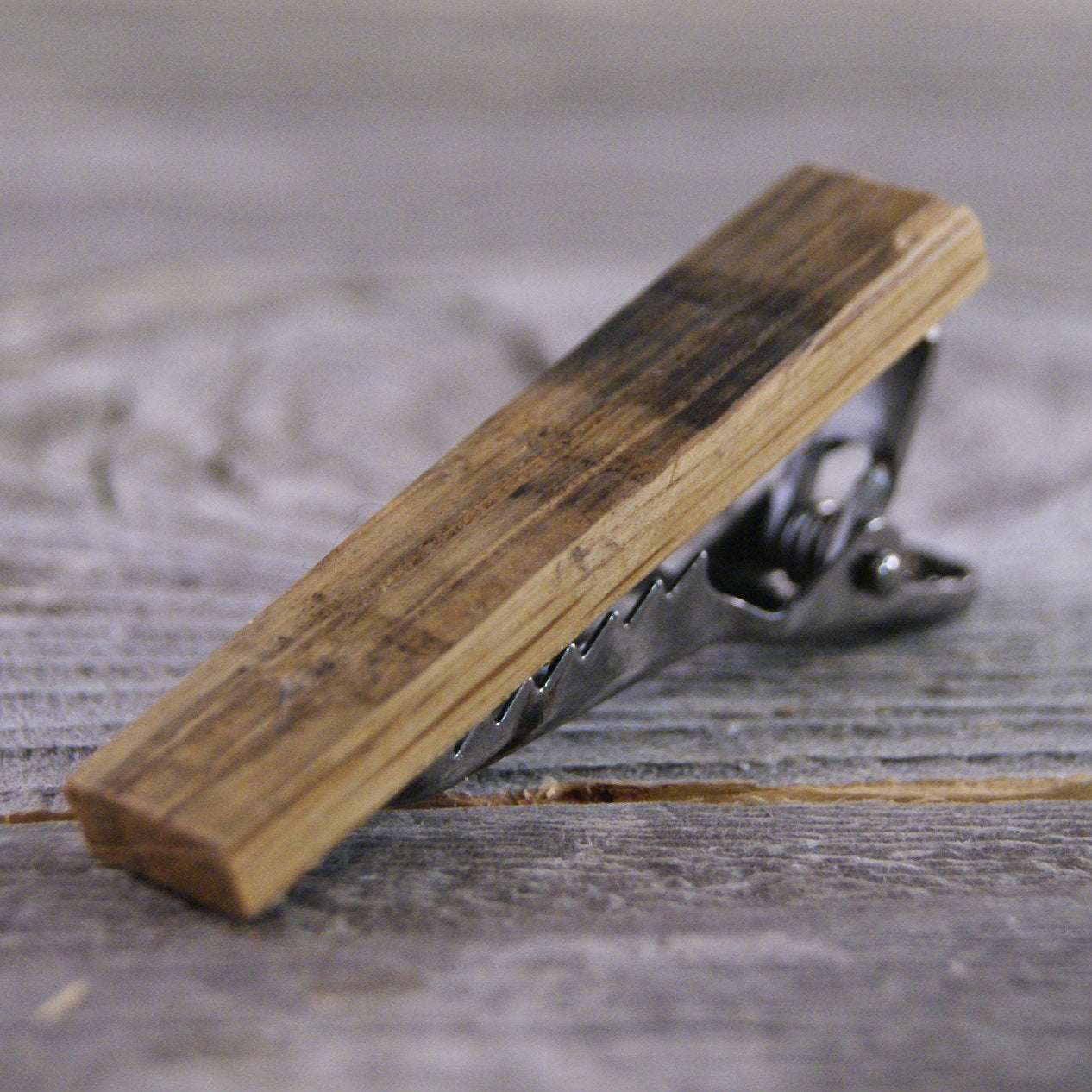 Tie Bar: Rustic Weathered Oak tie clip