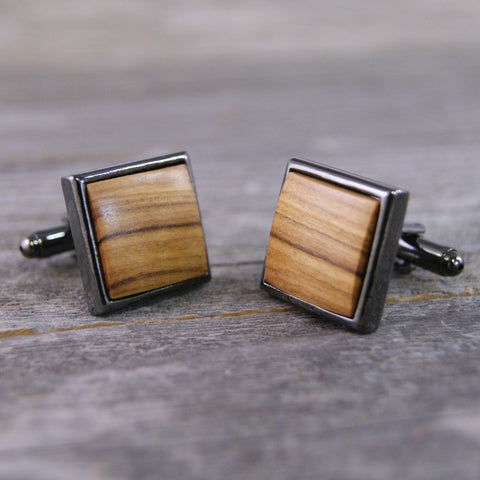 Cufflinks: Bethlehem Holy Land Olivewood in Square Hardware