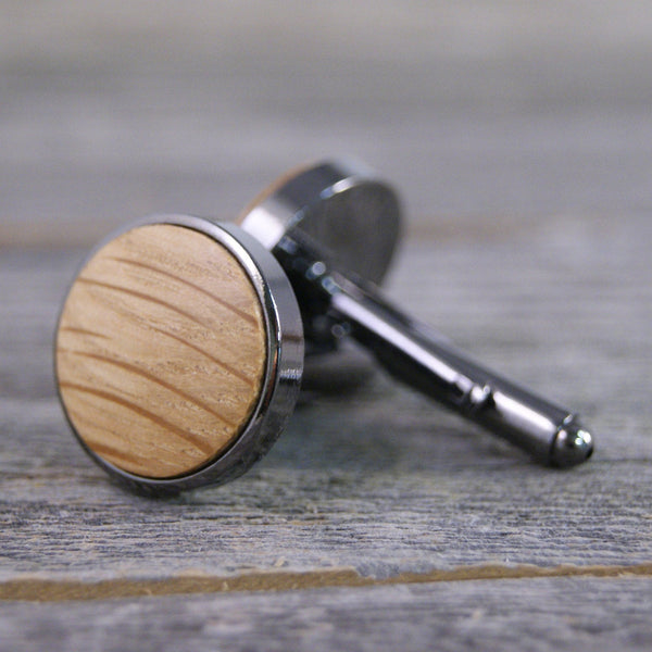 Cufflinks crafted from a Whiskey Barrel in Gunmetal Bezel