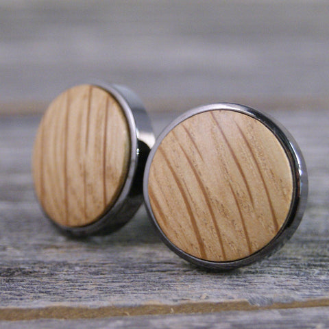 Cufflinks crafted from a Whiskey Barrel in Gunmetal Bezel