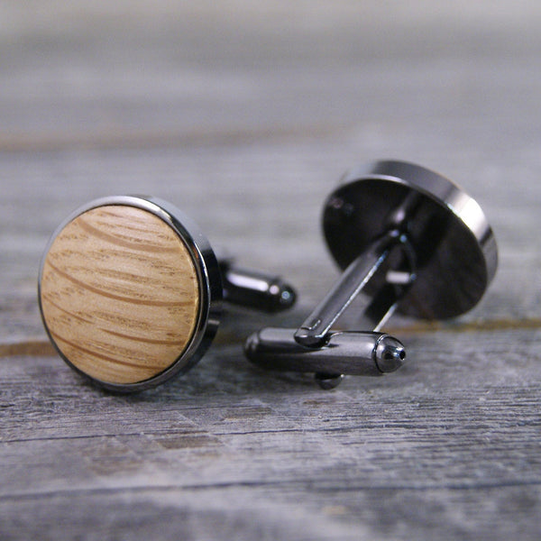 Cufflinks crafted from a Whiskey Barrel in Gunmetal Bezel