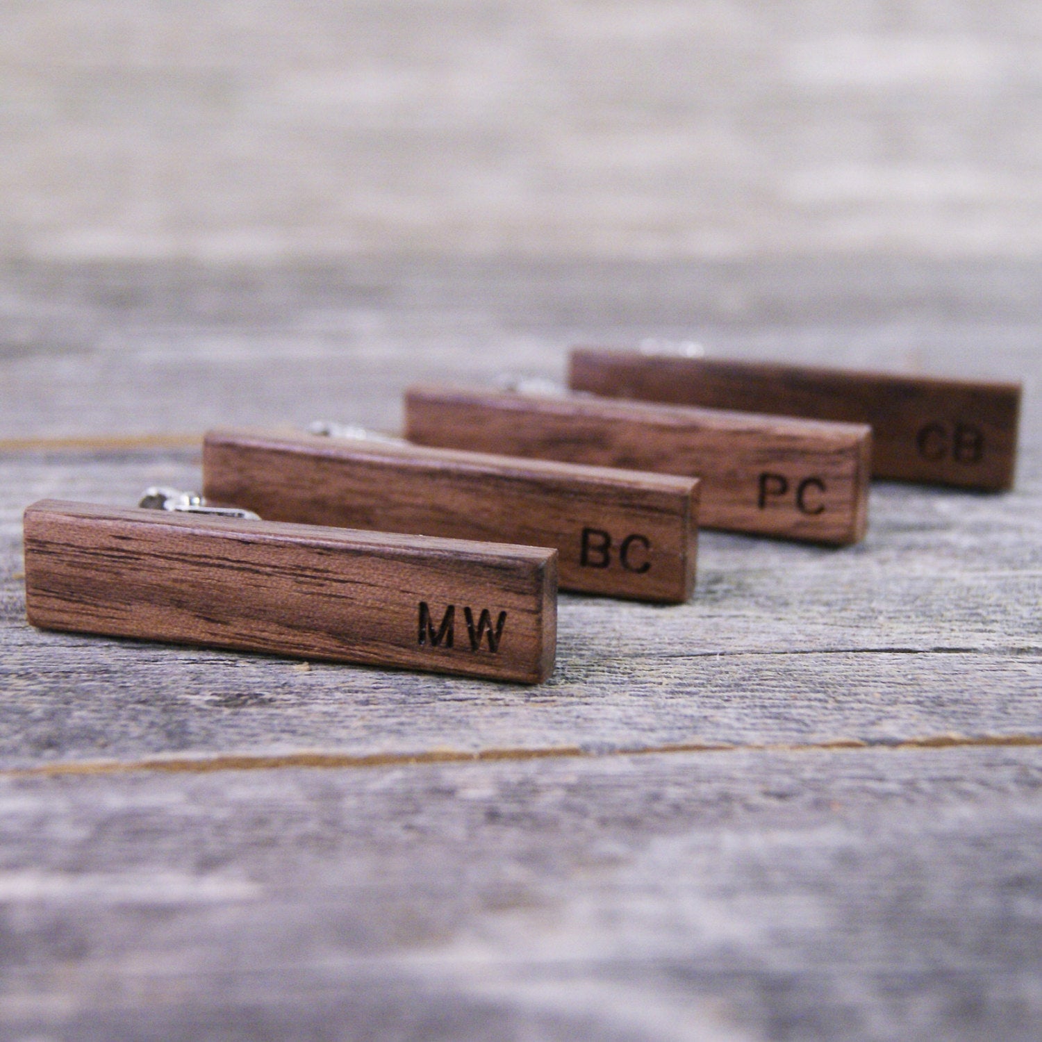 Groomsmen Tie Clip Set/Groomsmen Gift/Rustic Wedding/Wedding Gift/Personalized Gift/American Walnut Wood/Monogrammed