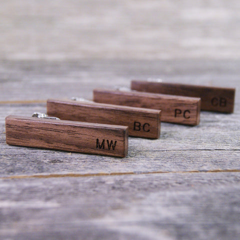 Groomsmen Tie Clip Set/Groomsmen Gift/Rustic Wedding/Wedding Gift/Personalized Gift/American Walnut Wood/Monogrammed