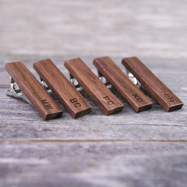 Groomsmen Tie Clip Set/Groomsmen Gift/Rustic Wedding/Wedding Gift/Personalized Gift/American Walnut Wood/Monogrammed