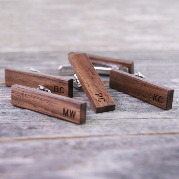 Groomsmen Tie Clip Set/Groomsmen Gift/Rustic Wedding/Wedding Gift/Personalized Gift/American Walnut Wood/Monogrammed